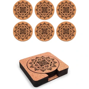 Ahşap Dekoratif  Bardak Altlığı 6'lı Takım Baskılı -11