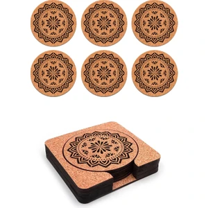 Ahşap Dekoratif  Bardak Altlığı 6'lı Takım Baskılı -8