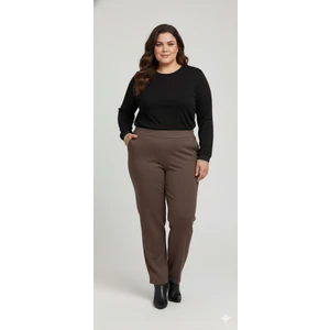 Akşen Giyim Büyük Beden Enine Boyuna  Likralı  Yüksek  Belli Iki Cepli Scuba Krep Pantolon