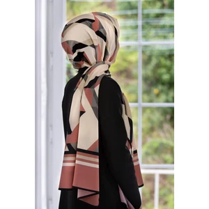 Lüks Medine Ipeği Geometrik Desenli Pudra Renkli 75X195 Kırışmaz Şal Moss Krep Dikiş Tipi Italyan Dikişli