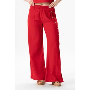 Eliş Şile Bezi Izel Yırtmaçlı Yazlık Müslin Pantolon Kırmızı Krmz