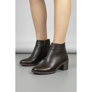 Kahverengi Cilt 6 cm Kalın Topuklu Şık Günlük Kadın Bot TMD202471