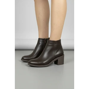 Kahverengi Cilt 6 cm Kalın Topuklu Şık Günlük Kadın Bot TMD202471