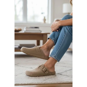 Tam Ortopedik Keçe Kadın Rahat ve Hafif Şık Bej Ev Terliği