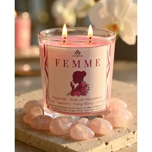 FEMME Kokulu Mum – Bergamot, Gül & Yasemin – Feminen ve Çekici Atmosfer – Kalıcı Mum – Soya & Hindistan Cevizi Bazlı ve Rafine Mineral ile Zenginleştirilmiş Özgün Mum Karışımı – 150 Gram - ODRIUS
