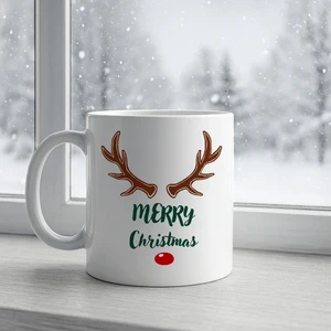 Kişiselleştirilebilir Merry Christmas Yazılı Geyik Figürlü Yılbaşı Hediyelik Porselen Kupa