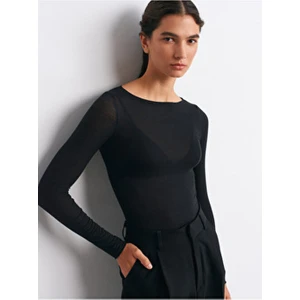 32122 Kayık Yaka Modal Kaşmir Ultra Hafif Bluz-Siyah