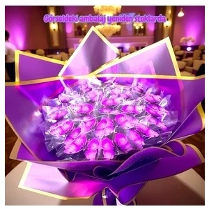 Mor LED Işıklı Kelebek Buketi