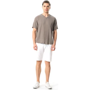 Eliş Şile Bezi Kısa Kol Erkek Ribanalı Yazlık Müslin Tshirt Gri Gri