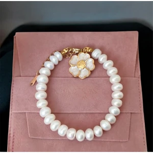 Sertifikalı Gerçek Rondel Kesim Inci Bileklik Çiçek Charm