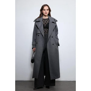 Antrasit Oversize Kemerli Kaban