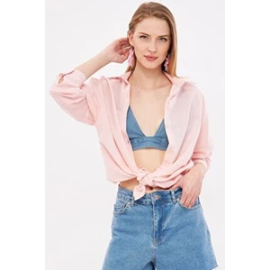 Kadın Pudra Oversize Uzun Basic Gömlek ARM-22Y001118