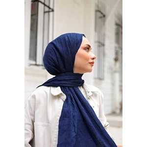 Tesettür Bambu Crash Şal Lacivert