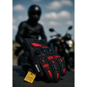 Kırmızı Siyah Deri Motosiklet Eldiveni