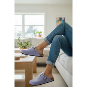 Tam Ortopedik Keçe Kadın Rahat ve Hafif Şık Lila Ev Terliği