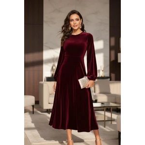 Bordo Midi Kadife Elbise