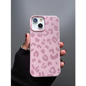 KVK Privacy iPhone 13/14/15 Uyumlu Pembe Leopar Desenli Ince Yumuşak Silikon Kılıf