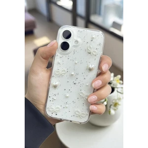 KVK Privacy Apple iPhone 17 Uyumlu Inci Kalpli Fiyonk Şeffaf Kılıf Simli Darbeye Karşı Dayanıklı Kapak