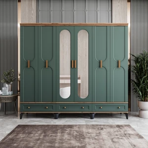 Loren 6 Kapaklı Çekmeceli Gardırop Tamamı Mdf (Yeşil)