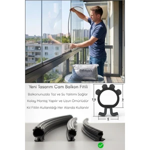 Cam Balkon Fitili 7,5 mm Yükseklik 5 Metre Uzunluk Toz ve Su Yalıtımı Için Kıl Fitil Alternatifi Siyah Conta