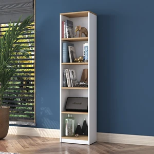 HC111 Kitaplık 5 Raflı Çalışma Odası Kütüphane Modern Duvar Rafı Beyaz - Sepet Ceviz