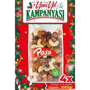 Paşa Kuruyemiş Çiğ Karışık Kuruyemiş 1kg (250 gr x 4 Ad.), Naturel Tuzsuz Karışık Kuruyemiş