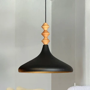 Siyah Q Ahşap Tekli Avize Sarkıt Salon Mutfak Cafe Butik Lamba Aydınlatma Avizeler