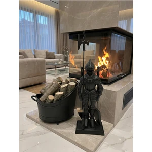 Şömine Odun Kovası+Şövalye Maşa Takımı Set