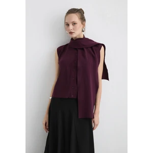 Atkılı Triko Yelek - Mürdüm