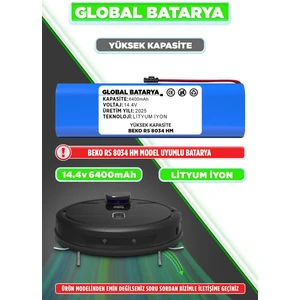 Global Batarya Beko Rs 8034 Hm Uyumlu Akıllı Robot Süpürge Bataryası 14.4V 6400MAH Pil (Yüksek Kapasite)