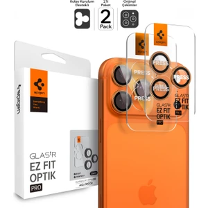 Apple iPhone 17 Pro Max / 17 Pro / 16 Pro Max / 16 Pro / 15 Pro Max / 15 Pro / 14 Pro Max ile Uyumlu Kamera Lens Camı Koruyucu Kolay Kurulum GLAS.tR EZ Fit Optik Pro (2 Adet) Orange-AGL10123