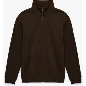 Uzun Kollu Şardonlu Basic Yarım Fermuarlı Sweatshirt