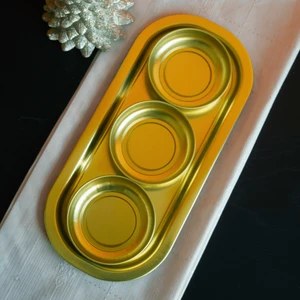 Home 3'lü Çerezlik ve Sunumluk Tepsi Seti - Gold