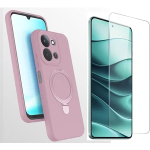 Xiaomi Redmi 15C Kılıf M-Safe Şarj Özellikli Standlı Zore Samara Kapak + Temperli Cam Ekran Koruyucu