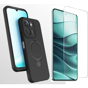 Xiaomi Redmi 15C Kılıf M-Safe Şarj Özellikli Standlı Zore Samara Kapak + Temperli Cam Ekran Koruyucu