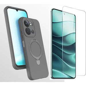 Xiaomi Redmi 15C Kılıf M-Safe Şarj Özellikli Standlı Zore Samara Kapak + Temperli Cam Ekran Koruyucu