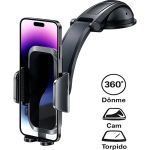 Ayna ve Torpido Montajlı Hidrolik Kanatlar 360° Dönebilen Başlık Vantuzlu Araç Içi Telefon Tutucu