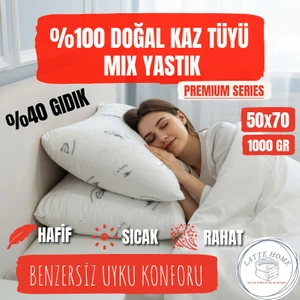 Kaz Tüyü Yastık 50x70 – Latte Home Premium Mix, 1000gr, Ultra Konfor & Doğal Dolgu