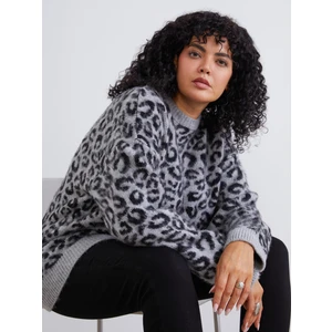 Büyük Beden Leopar Desenli Kadın Triko Kazak