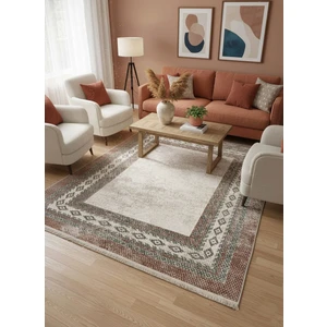 Bej-Kiremit Jüt Sisal Görünümlü Lateks Taban Halı