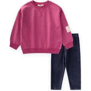 Kadife Taytlı Sweatshirt Takım 2-10 Yaş Fuşya