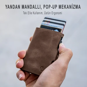 Palermo Kahverengi Mekanizmalı Kartlık Hakiki Deri Cüzdan Unisex Kadın Erkek Rfid Korumalı