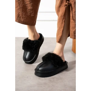 papucumun dünyası Içi Tüylü Dışı Eva Su Geçirmez Kaymaz Taban Önü Kapalı Ev Terliği Kışlık Terlik