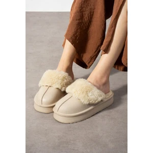 papucumun dünyası Içi Tüylü Dışı Eva Su Geçirmez Kaymaz Taban Önü Kapalı Ev Terliği Kışlık Terlik