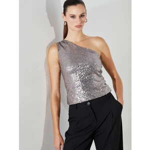 Tek Omuz Pul Payetli Bluz