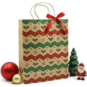 Repro Design Yılbaşı Hediye Çantası Kraft 31X42 cm | 2'li Set Noel Temalı Büyük Boy Dayanıklı Çanta (M2 Model)