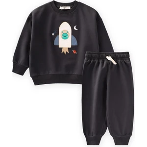 Roket Aplikeli Sweatshirt Takım 1-6 Yaş Antrasit