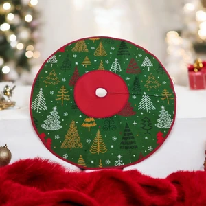 Düşler Ev Tekstili Yeşil Çam Ağacı Desenli Yılbaşı Ayak Halısı, Yılbaşı Ağacı Altı Örtüsü, Yeniyıl Çam Ağacı Eteği Yıkanabilir Cırtlı