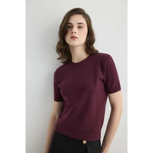 Kısa Kollu Triko Bluz - Mürdüm