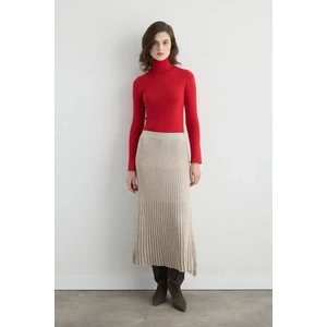 Yünlü Pilise Triko Etek - Bej